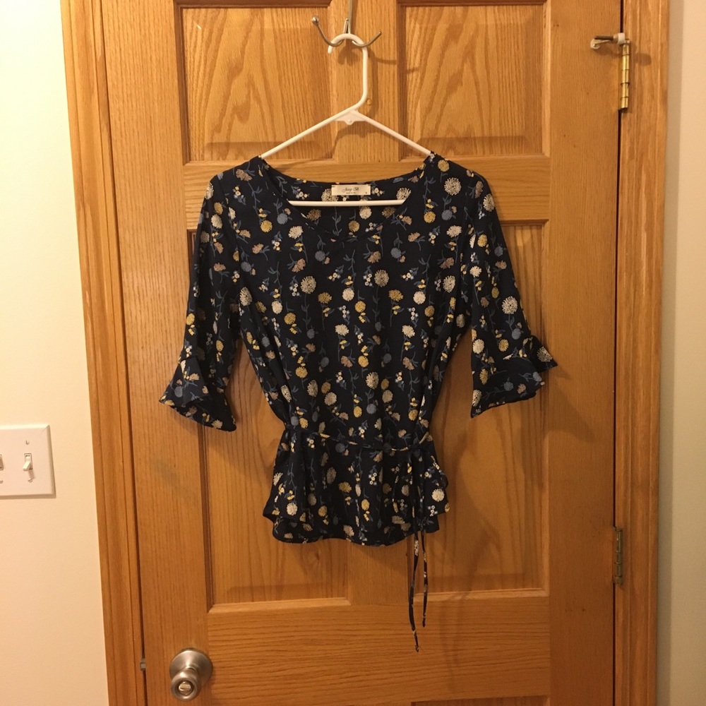 Navy floral print blouse
